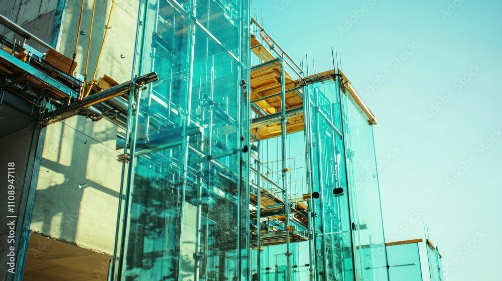Obraz premium Glass facade construction site modern building exterior