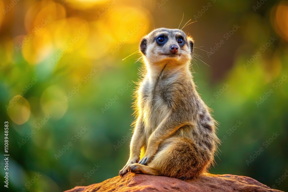 Fototapeta premium Adorable Meerkat Relaxing, Cute Meerkat Poses, Wildlife Photography, Funny Animal Pictures, Meerkat Sitting, Desert Animal Images, Relaxed Meerkat