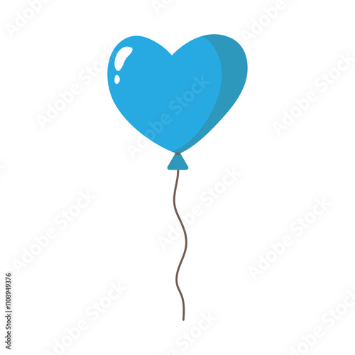 Balloon heart shaped with string,decorative air-filled celebration design for Valentine's day party,Birthday party festive symbol,love romantic holiday anniversary design.Isolated.Vector illustration.