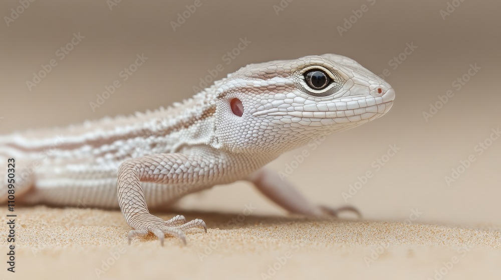 Obraz premium Close-Up of a White Lizard on Sandy Background in Soft Light