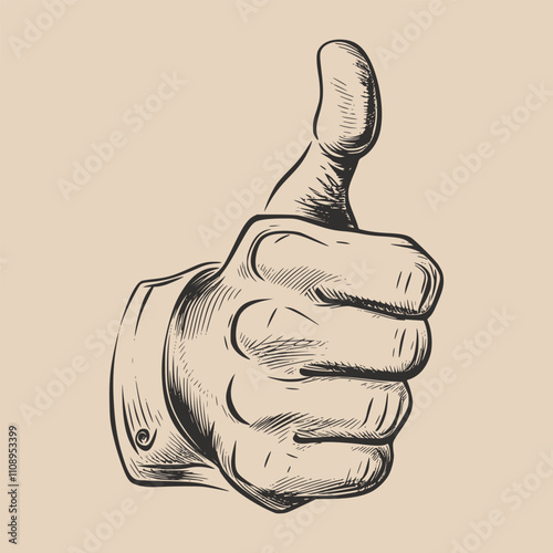 Vintage retro engraving woodcut style sketch draw paint of hand arm thumbs up gesture  illustration