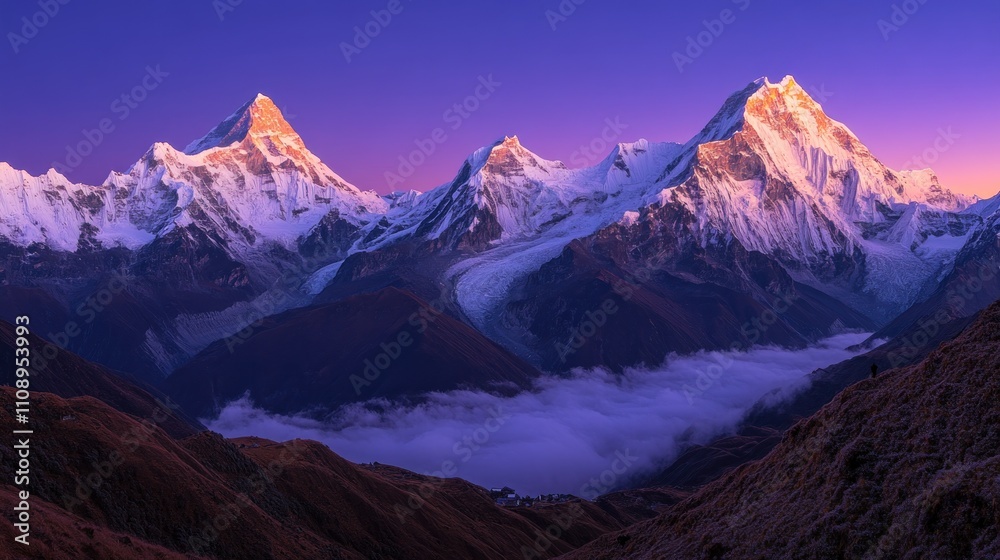 Fototapeta premium Majestic Himalayan Peaks at Dawn Bathed in Purple Light