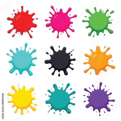 Set of colored splashes paint vector illustration
