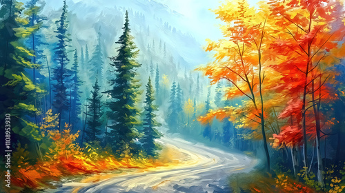 An autumn trees with orange...