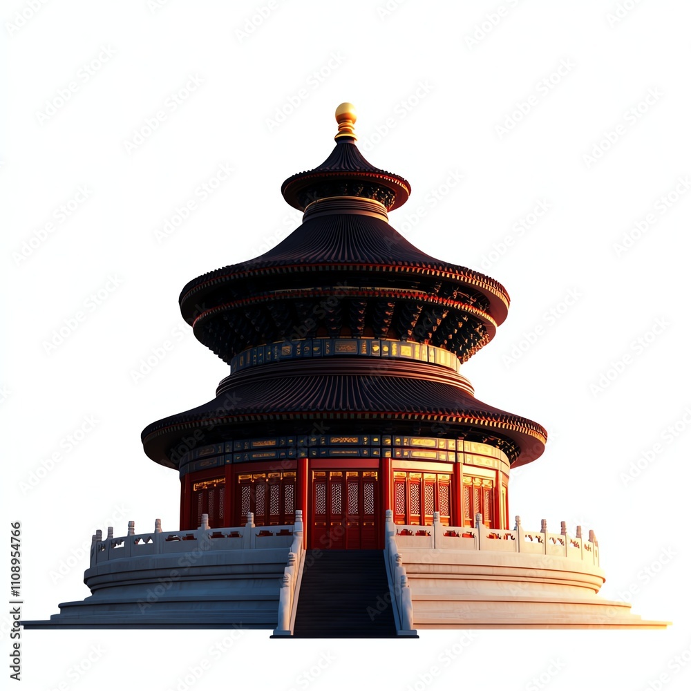 Traditional Chinese temple, intricate architecture, isolated on white background. Traditional Chinese temple, intricate architecture, isolated on white background.