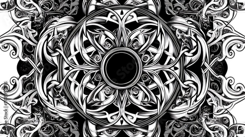 Abstract Black And White Floral Mandala Design