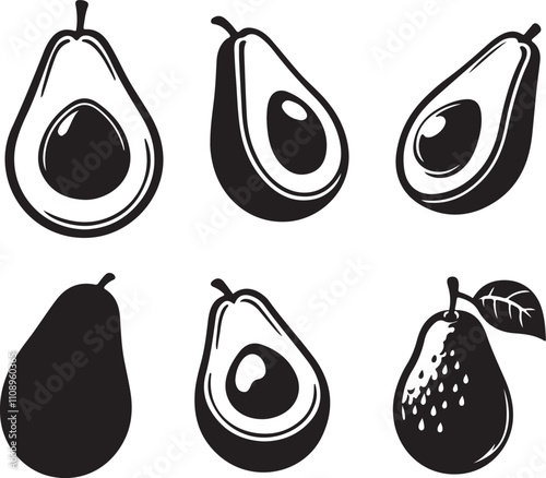 silhouette of avocado collection vector illustration.