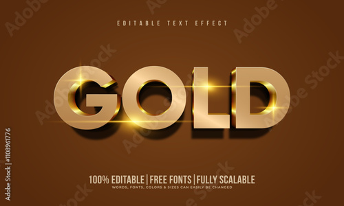 Realistic editable shiny metal gold style text effect or 3d typography mockup with golden sparkle, glitter and luxury grunge background for social media business marketing. Retro gold text logo design