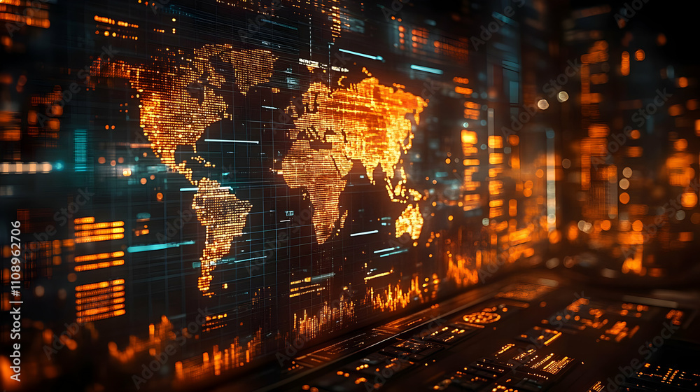 Obraz premium Global Data Network: Visualizing World Connections Digitally