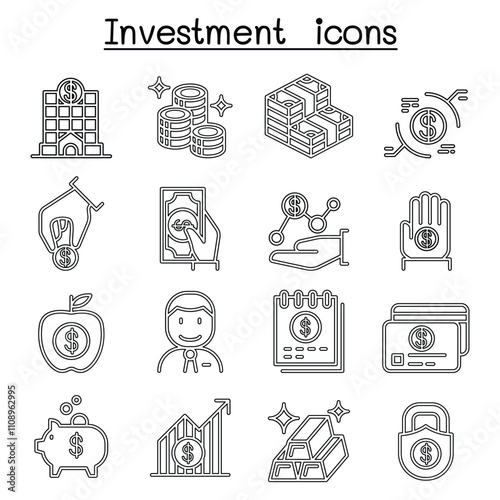 Investment icon set in thin line style