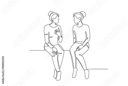 Single continuous line drawing of Two employees are talking and discussing. Dynamic single line draw design graphic vector illustration.
