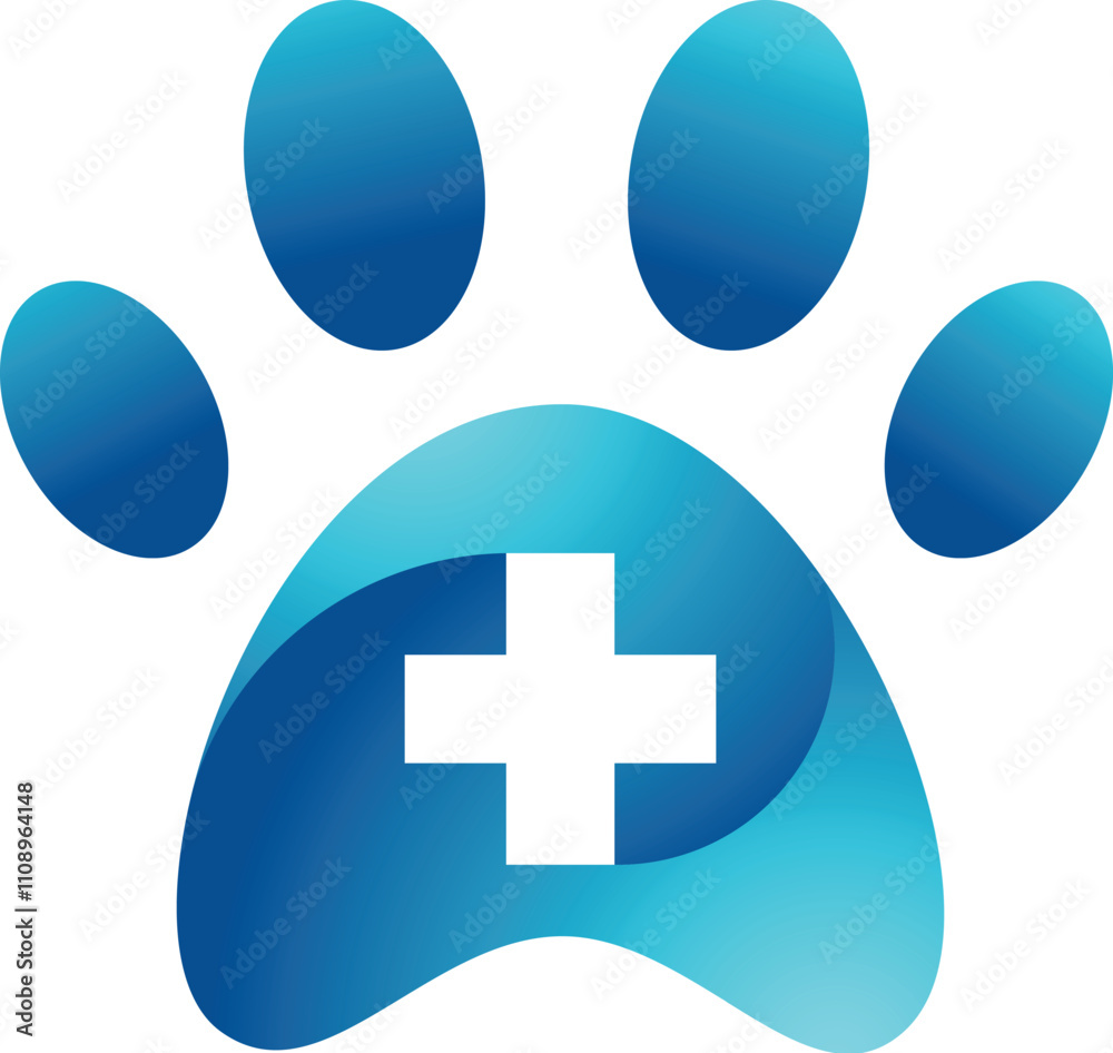 Fototapeta premium Blue paw print with white cross.