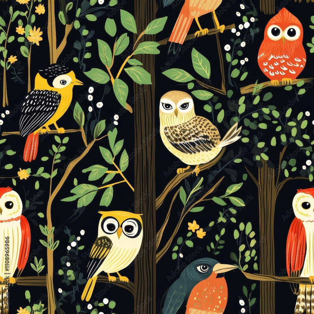 Obraz premium Forest Birds Pattern Design