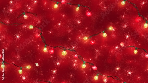Festive Christmas Lights Seamless Design on Rich Red Background | Ultra-Detailed Holiday Decorations Artwork