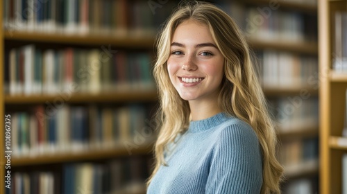 Smiling Student in Library