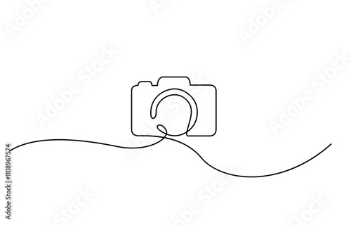 Camera one continuous line drawing vector illustration, One continuous editable line drawing of a professional camera, One continuous line drawing of camera linear style.