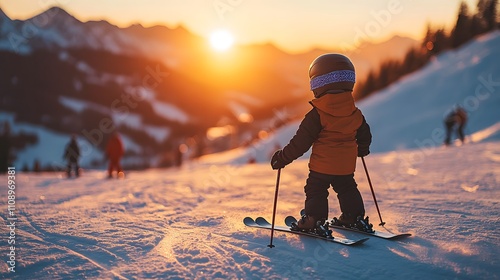 A lone skier conquers the snowy peak, embracing the thrill of winter adventure
