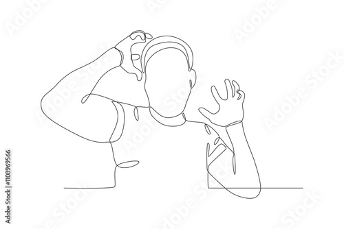 Single continuous line drawing of A man who is angry and wants to attack. Dynamic single line draw design graphic vector illustration.
