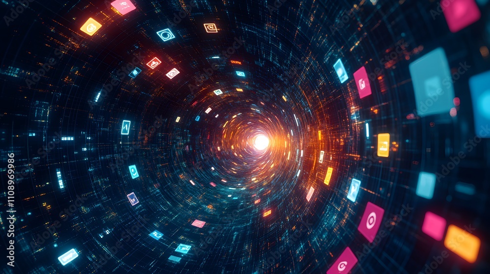 Obraz premium Futuristic digital art with glowing fractal patterns and dynamic energy waves