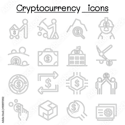 Cryptocurrency icon set in thin line style