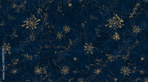 Winter Wonderland: Elegant Seamless Snowflake and Star Pattern on Navy Blue Background