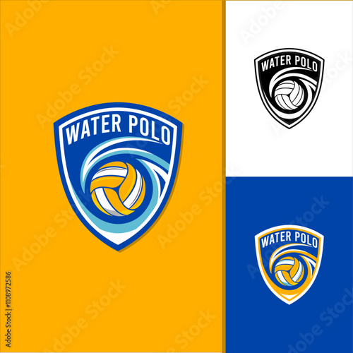 Modern water polo club logo that incorporates elements of a volleyball and water illustration.