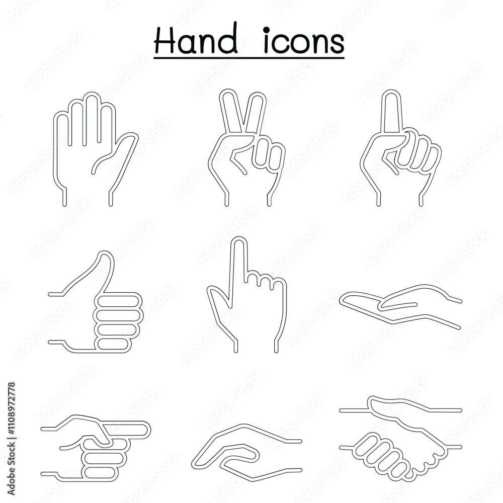 Fototapeta premium Hand icon set in thin line style