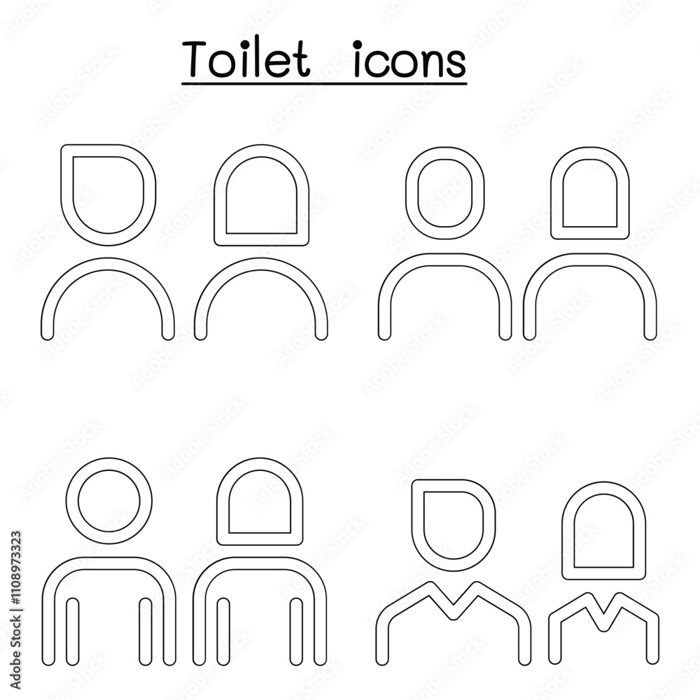 Toilet, Restroom, WC icon set in thin line style Toilet, Restroom, WC icon set in thin line style