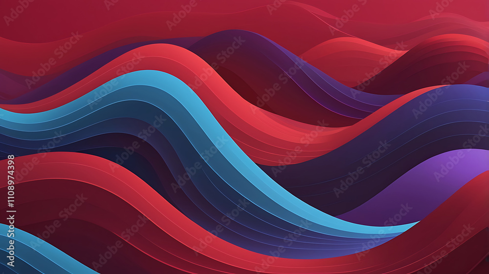 Obraz premium Modern Digital Artwork Vibrant Abstract Waves in Red and Blue Colors Tones Background.