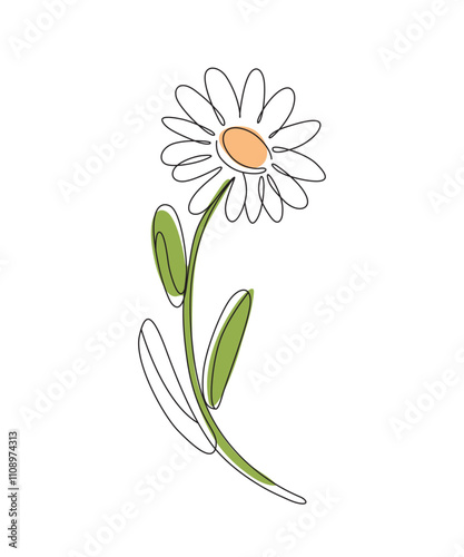 Single line art of daisy flower vector art illustration
