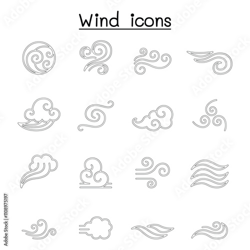 Wind icon set in thin line style