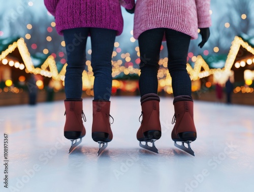 Skaters enjoying winter ice rink fun. photo