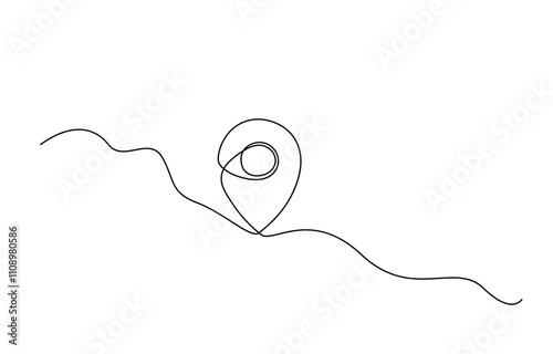Geolocation icon vector illustration. Continuous one line drawing navigator, continuous one line google map point route directions and location outline vector art illustration, map pin icon.
