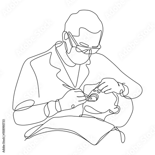 One line art of dentist vector art illustration