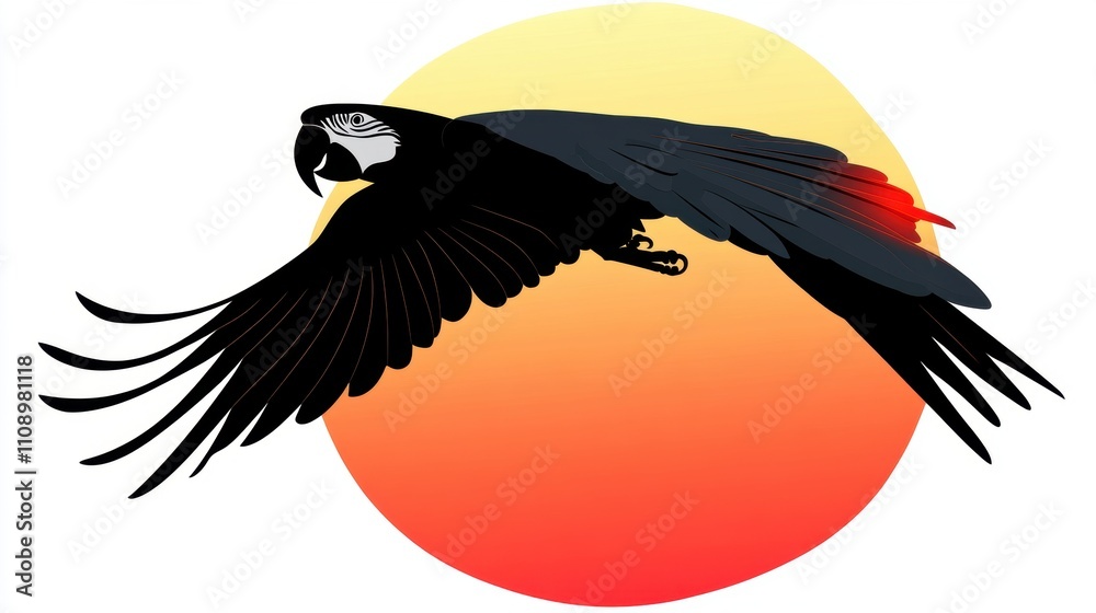 Fototapeta premium A stylized silhouette of a bird in flight against a sunset background.