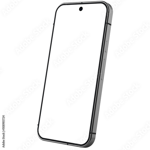 Isometric view mockup template of obsidian android device or smartphone without background photo