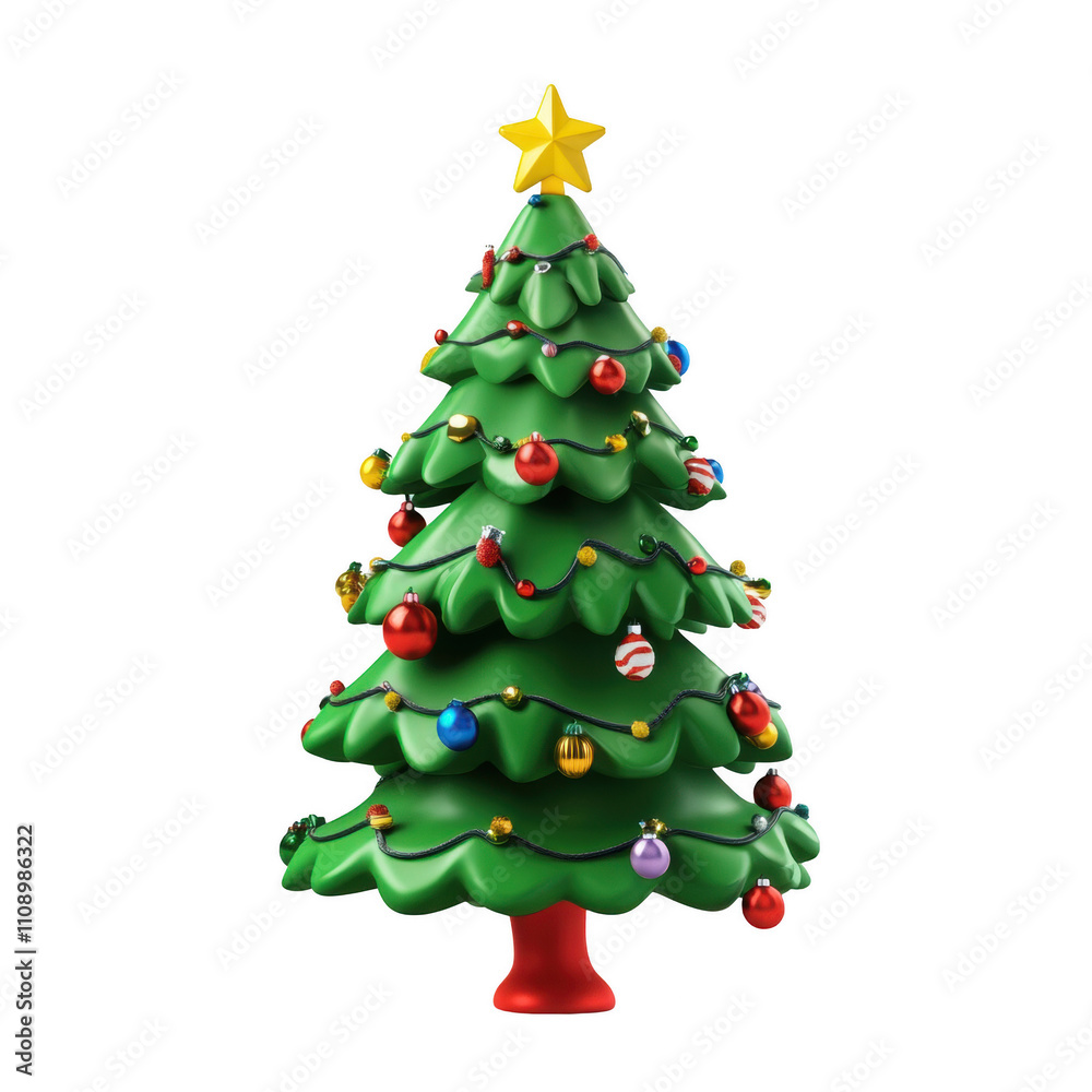 Festive Christmas Tree 3D Render: A cheerful and whimsical 3D render of a decorated Christmas tree with a golden star on top, festive baubles and twinkling lights. Festive Christmas Tree 3D Render: A cheerful and whimsical 3D render of a decorated Christmas tree with a golden star on top, festive baubles and twinkling lights.