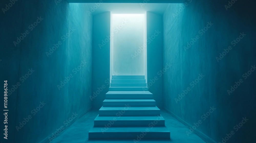 Fototapeta premium Unique stairway leading to a glowing doorway in a serene and minimalist space