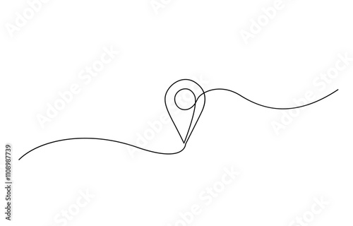 Geolocation icon vector illustration. Continuous one line drawing navigator, continuous one line google map point route directions and location outline vector art illustration, map pin icon.