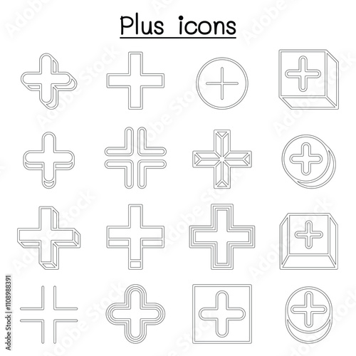 Plus, Positive , Cross Add icon set in thin line style