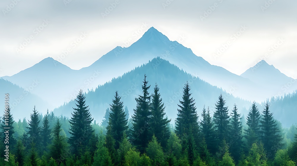 Obraz premium Scenic mountain and lush forest nature photography from a serene tranquil viewpoint