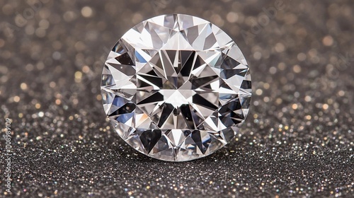 Sparkling round diamond on a shimmering dark background revealing cut brilliance and clarity