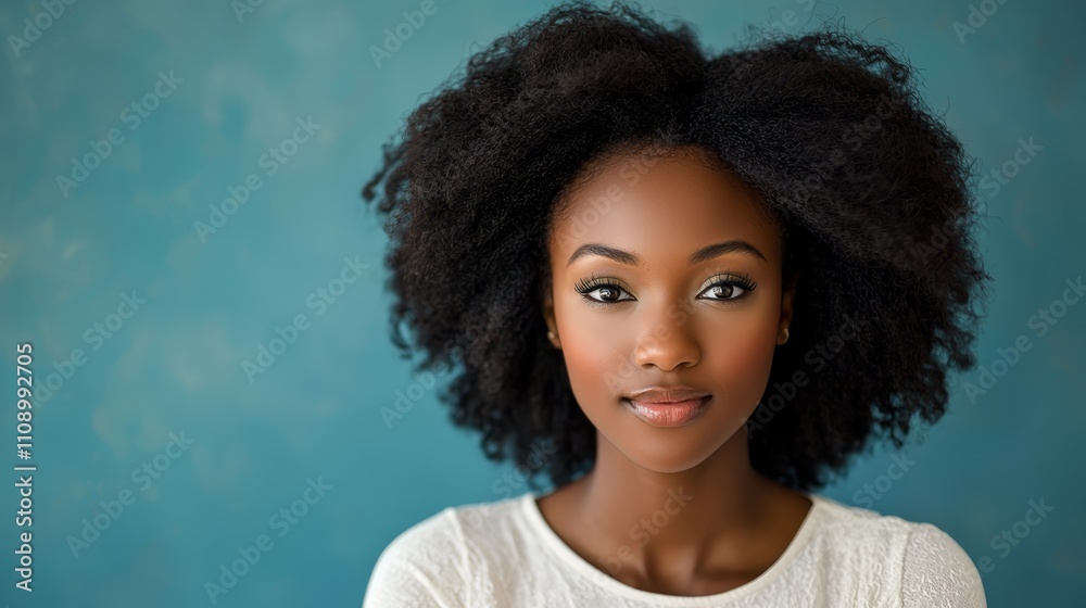 A woman with an afro is posing for a picture A woman with an afro is posing for a picture