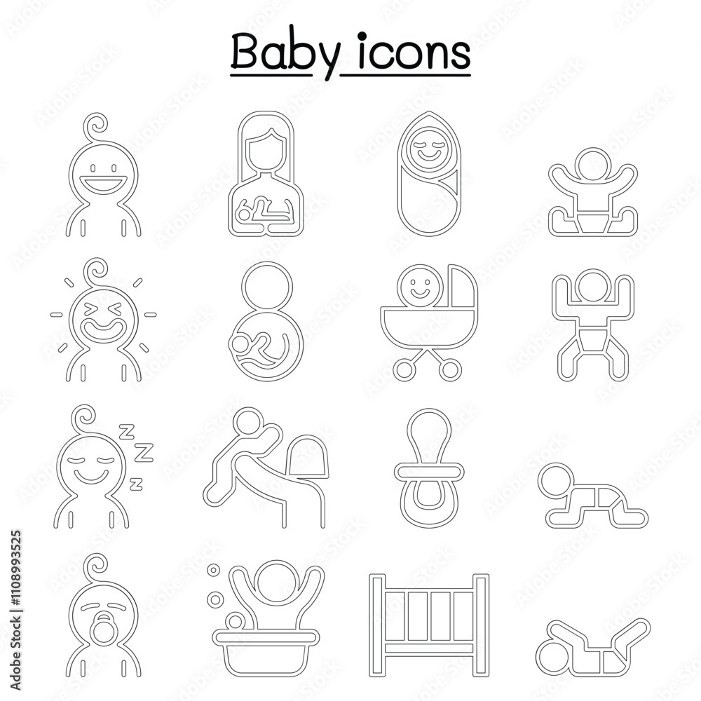 Fototapeta premium Baby icon set in thin line style