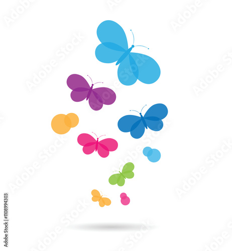 A Swarm of Colorful Abstract Butterflies Soaring Up. Spring time and summer insects decoration vector art
