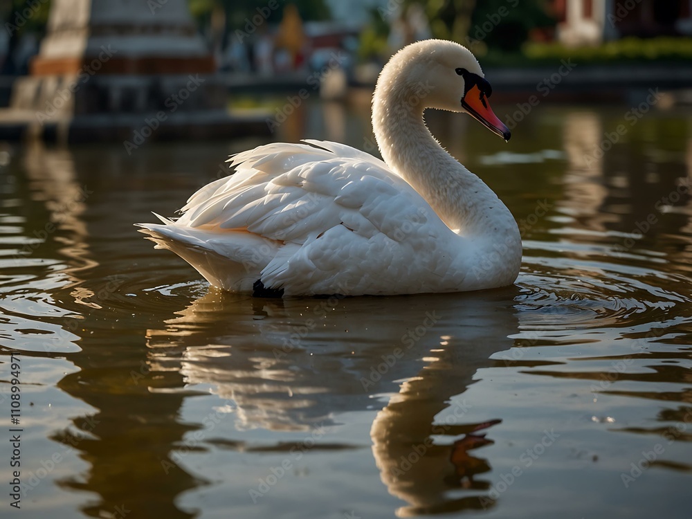 Fototapeta premium Swan near Wat Phra Samut Chedi in Thailand.