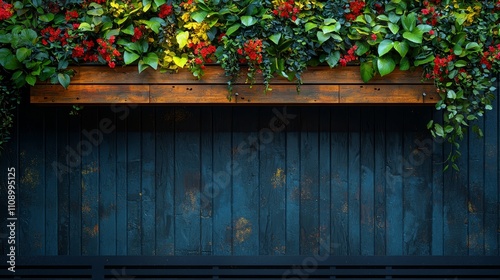 A wooden wall covered in red and yellow flowers