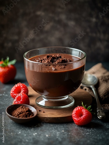 Sweet chocolate pudding in a hasty preparation.