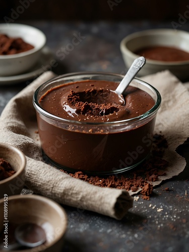 Sweet chocolate pudding in a hasty preparation.