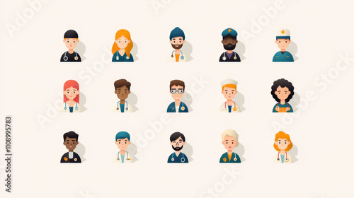 Doctor or medical specialists vector round icons woman and men, Avatar of  the male and female  medical personnel or assistances. Set of icons healthcare. photo